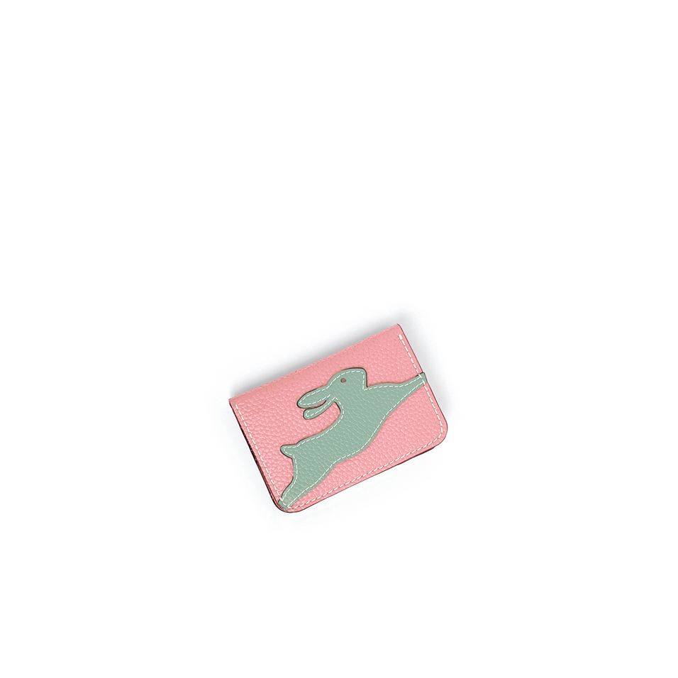 'En L'Air Carte Lièvre' Porte Carte Cuir Nappa Rose Poudré