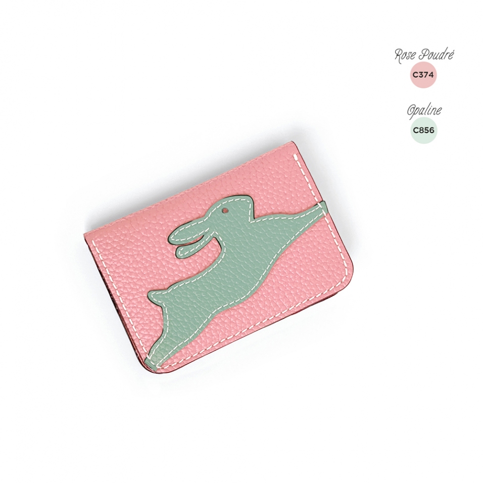 'En L'Air Carte Lièvre' Porte Carte Cuir Nappa Rose Poudré