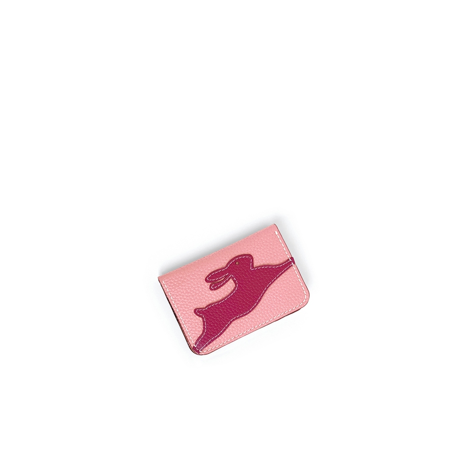 'En L'Air Carte Lièvre' Porte Carte Cuir Nappa Rose Poudré