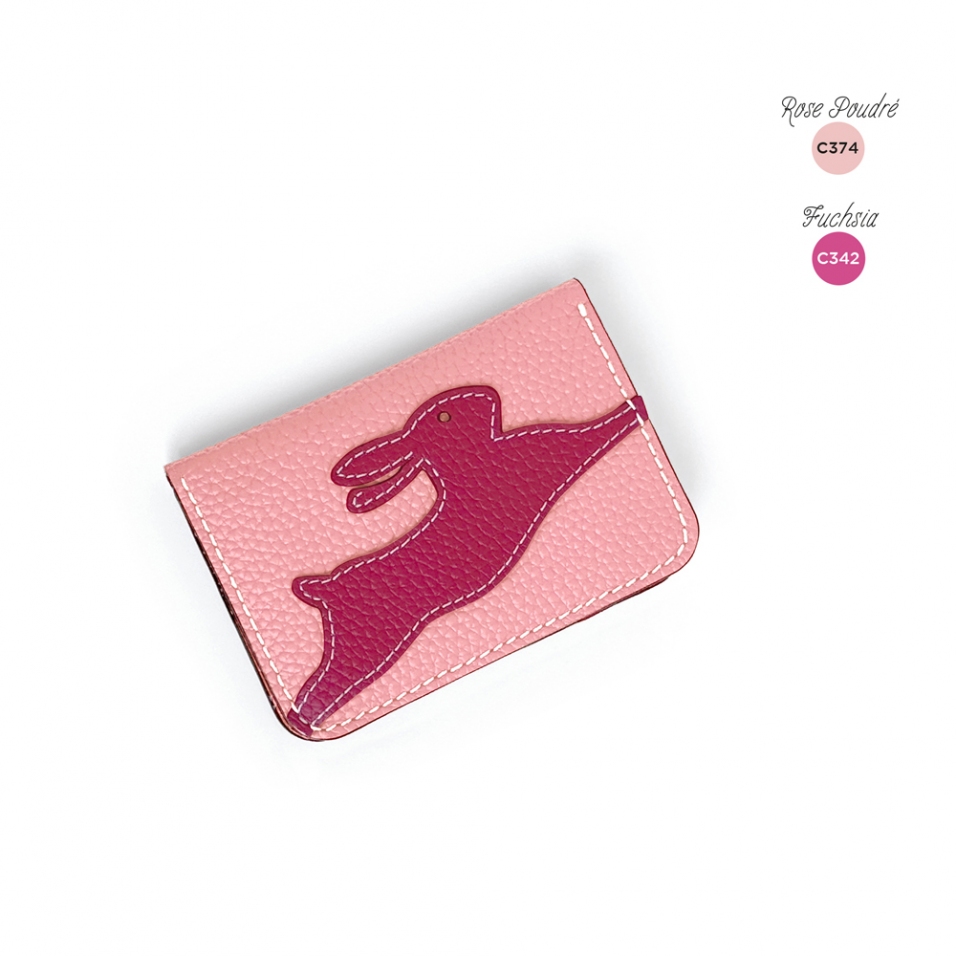 'En L'Air Carte Lièvre' Nappa Leather Card Holder Light Pink