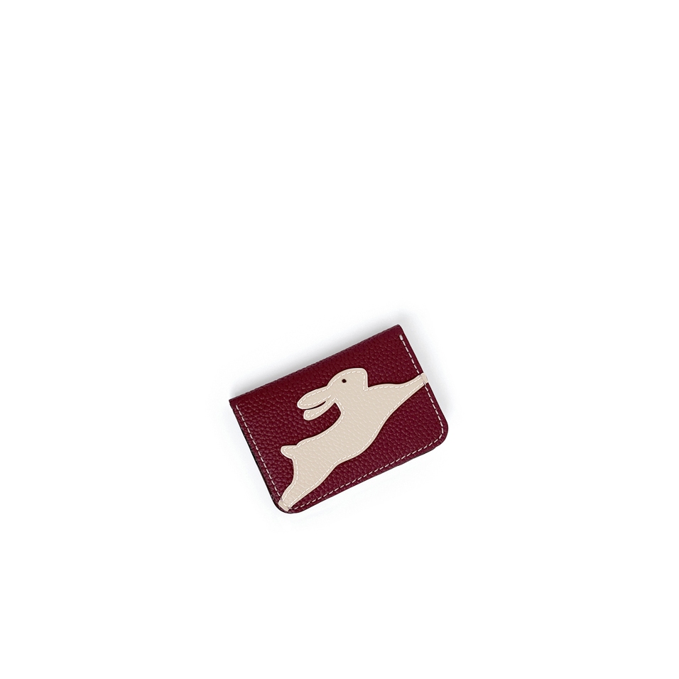 'En L'Air Carte Lièvre' Porte Carte Cuir Nappa Bordeaux