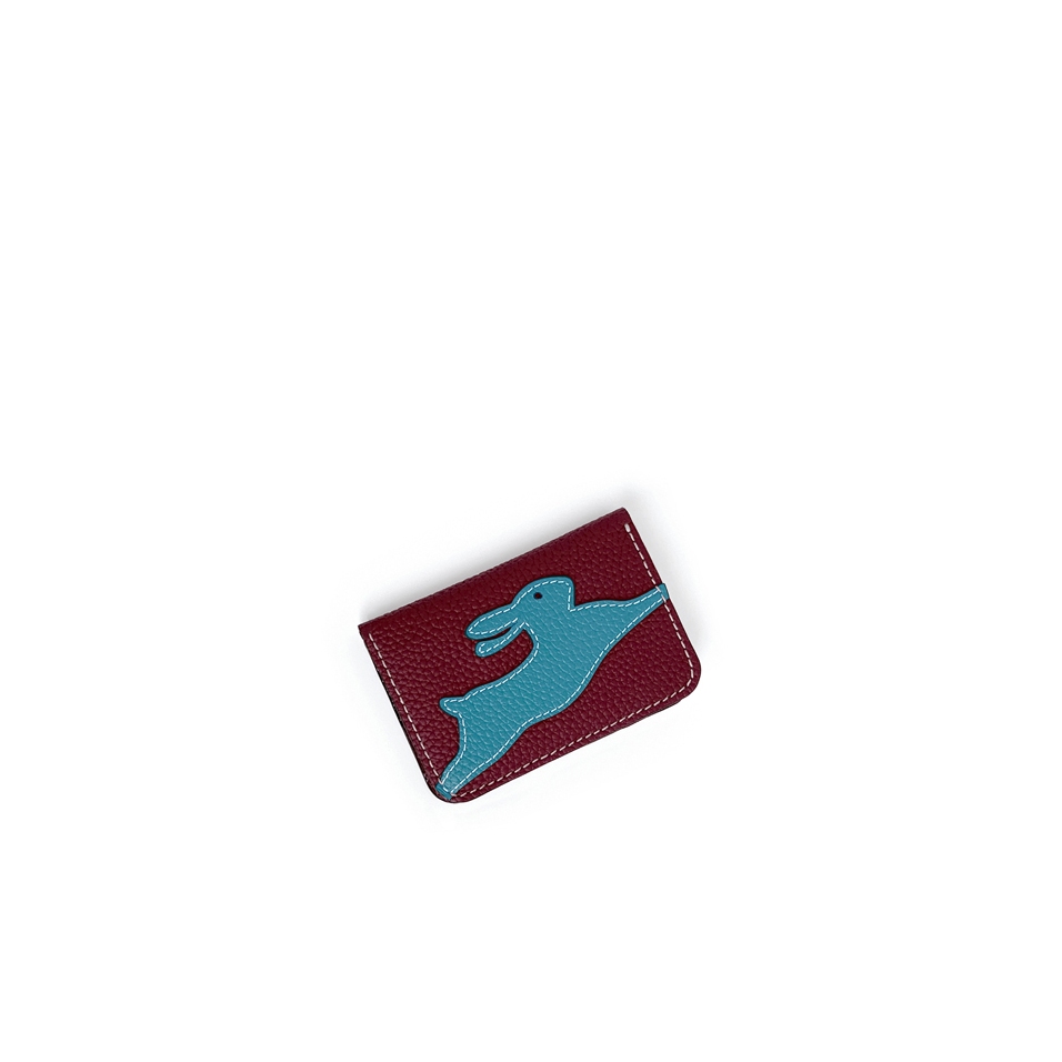 'En L'Air Carte Lièvre' Porte Carte Cuir Nappa Bordeaux