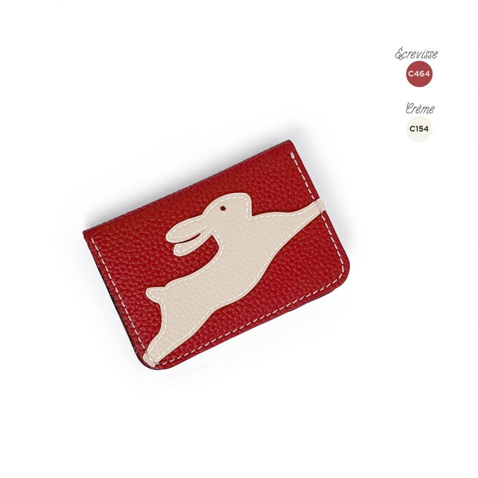'En L'Air Carte Lièvre' Porte Carte Cuir Nappa Écrevisse