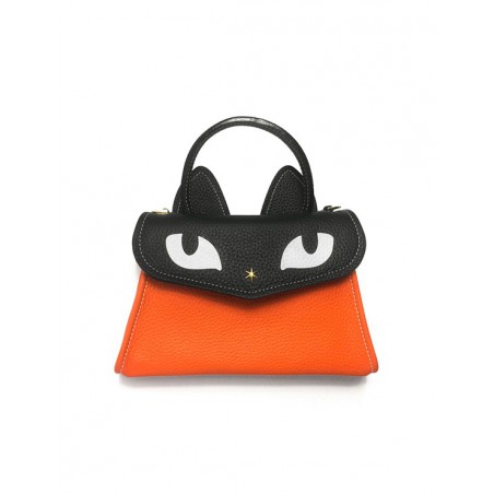 'Chantilly Le chat' Sac à main Cuir Nappa orange & Or
