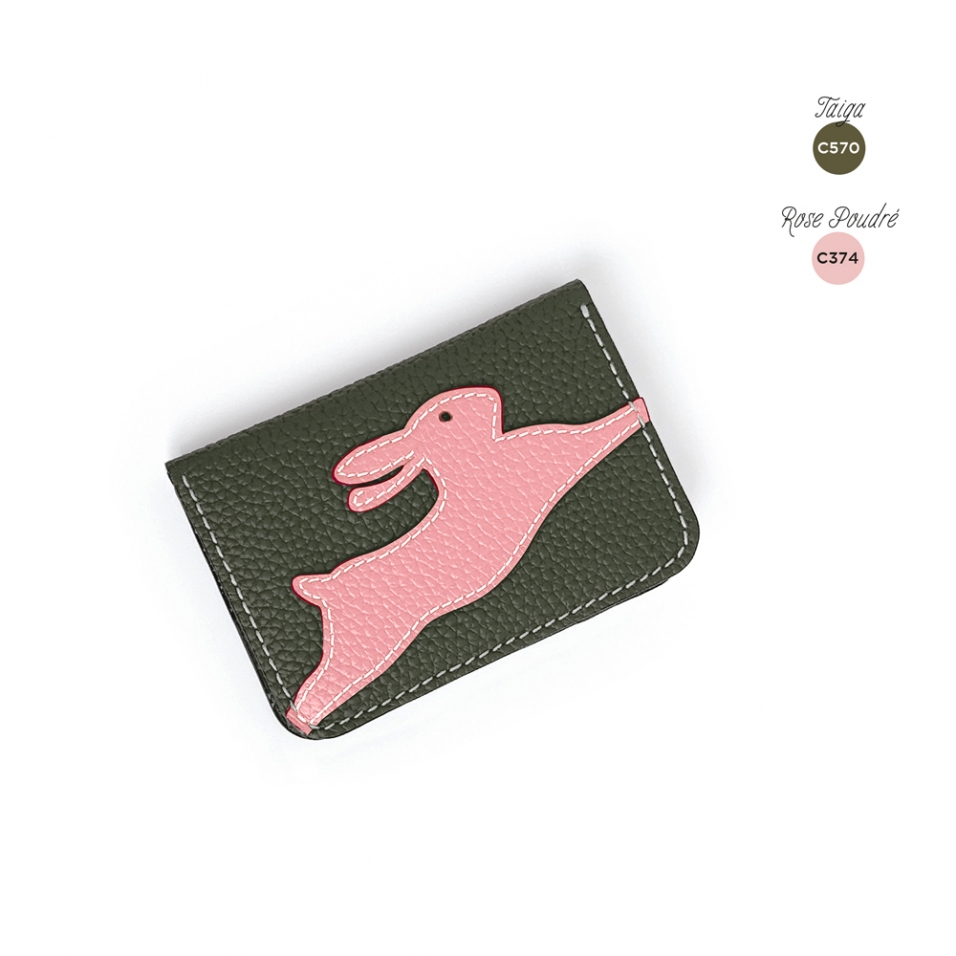 'En L'Air Carte Lièvre' Nappa Leather Card Holder Taiga