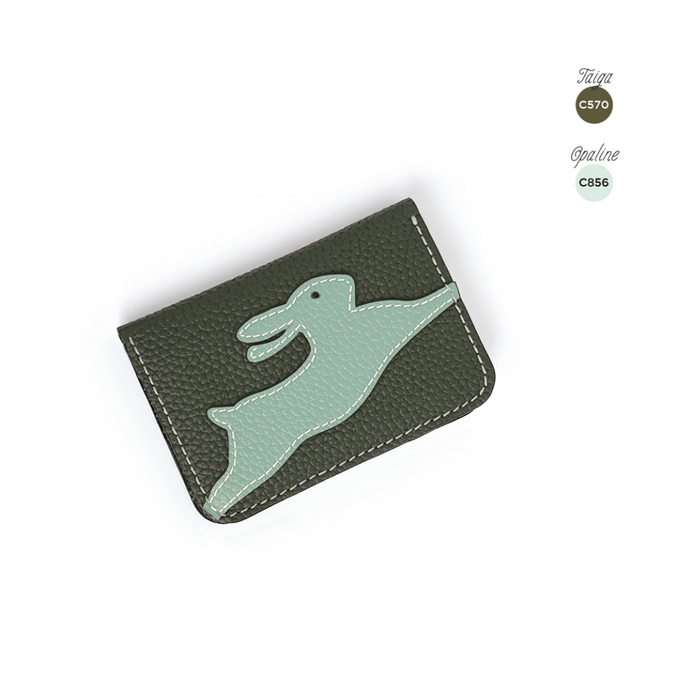 'En L'Air Carte Lièvre' Nappa Leather Card Holder Taiga