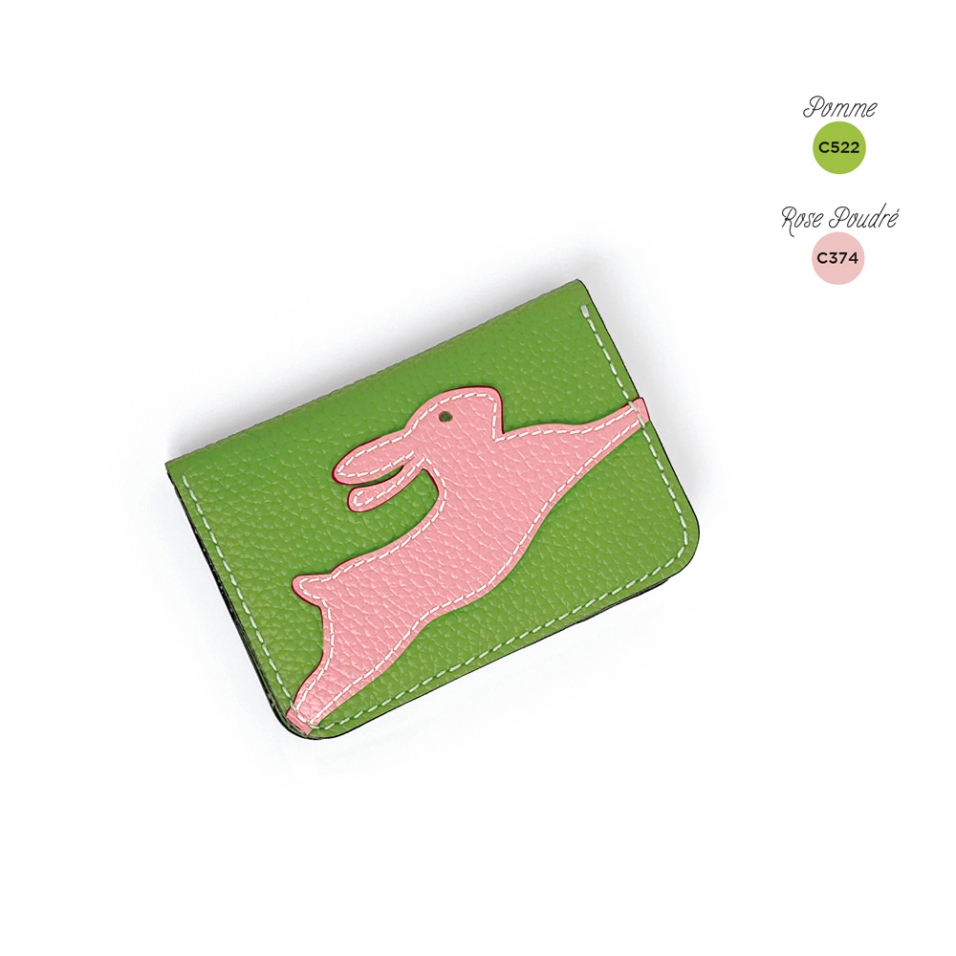 'En L'Air Carte Lièvre' Porte Carte Cuir Nappa Pomme