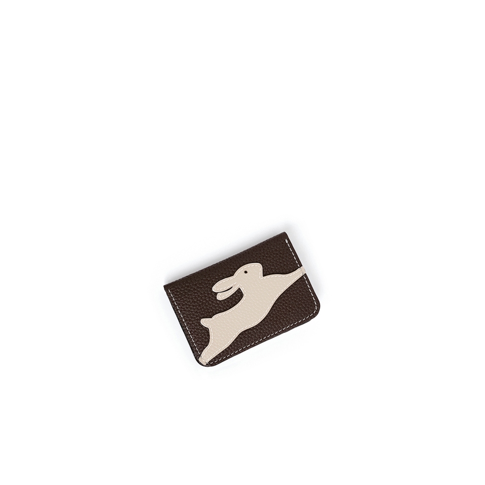 'En L'Air Carte Lièvre' Porte Carte Cuir Nappa Chocolat