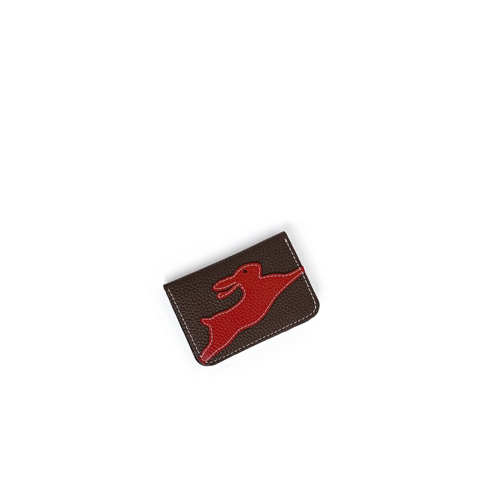 'En L'Air Carte Lièvre' Porte Carte Cuir Nappa Chocolat