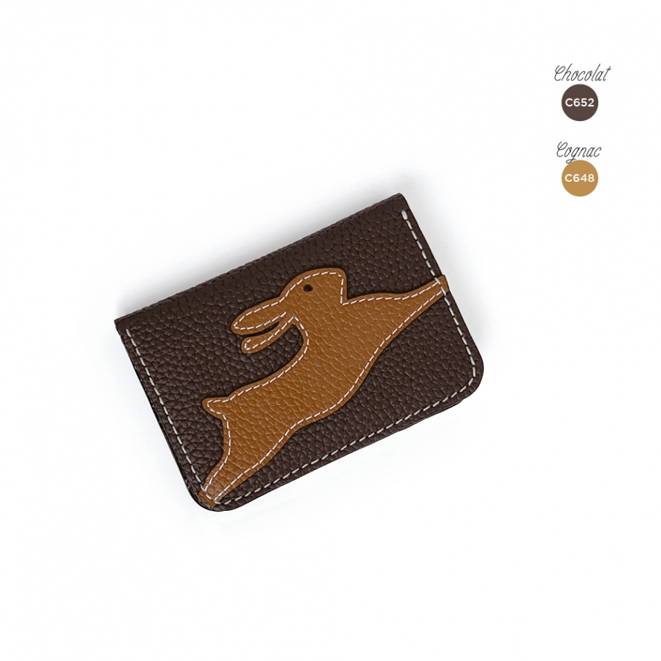 'En L'Air Carte Lièvre' Porte Carte Cuir Nappa Chocolat
