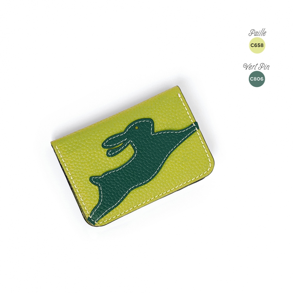 'En L'Air Carte Lièvre' Nappa Leather Card Holder Paille