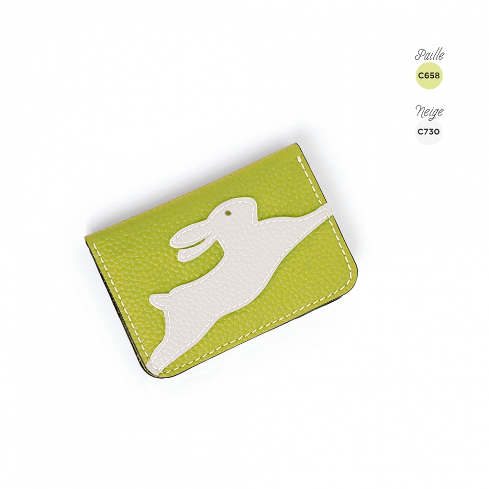 'En L'Air Carte Lièvre' Nappa Leather Card Holder Paille