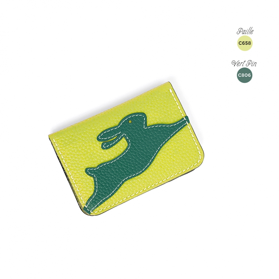 'En L'Air Carte Lièvre' Nappa Leather Card Holder Paille
