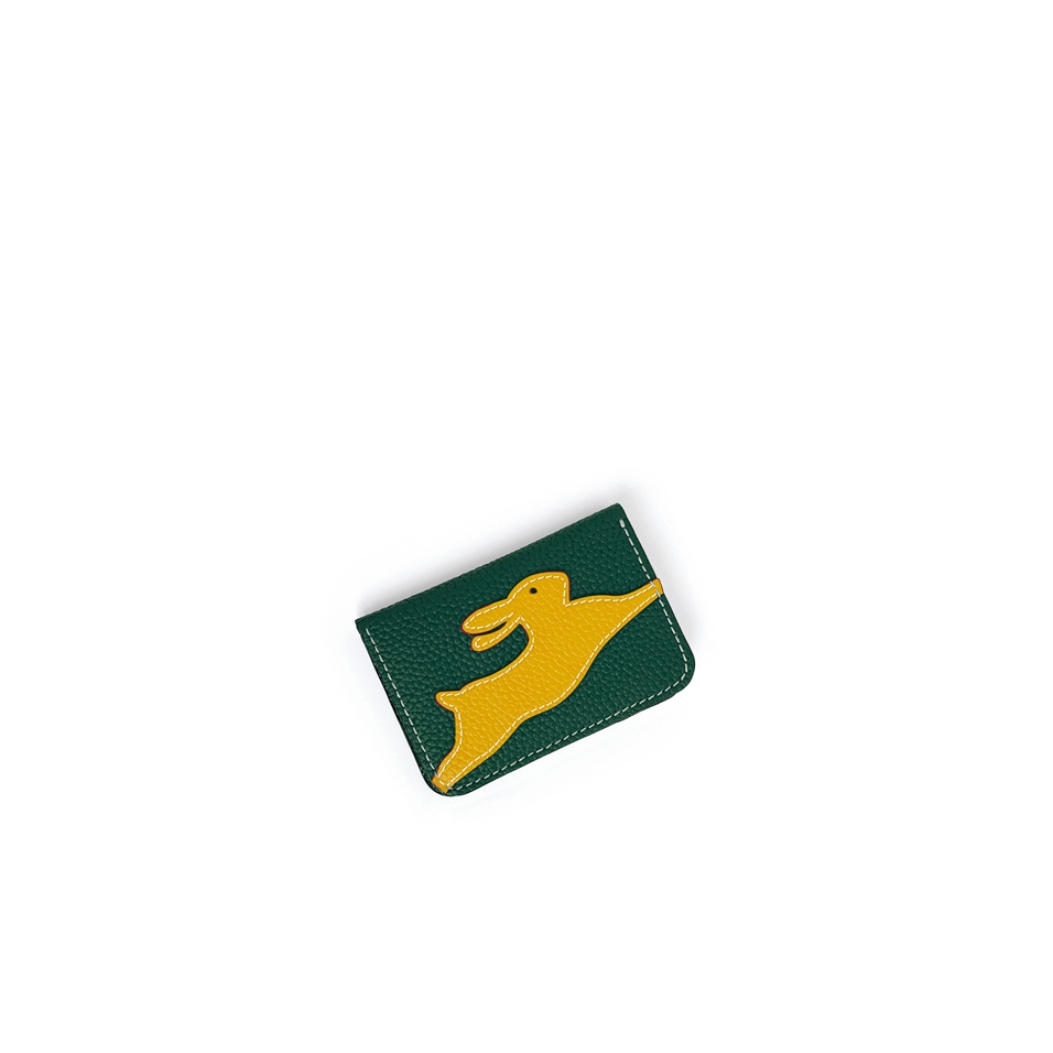 'En L'Air Carte Lièvre' Nappa Leather Card Holder Vert Pin