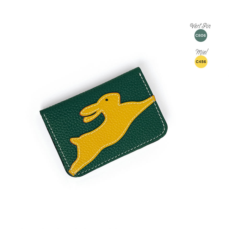 'En L'Air Carte Lièvre' Porte Carte Cuir Nappa Vert Pin