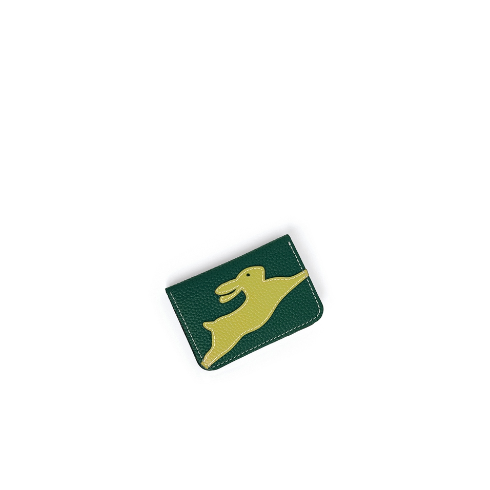 'En L'Air Carte Lièvre' Porte Carte Cuir Nappa Vert Pin