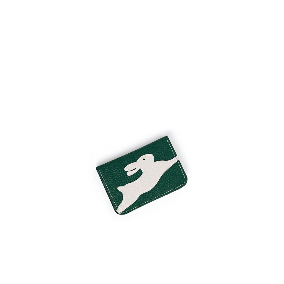 'En L'Air Carte Lièvre' Nappa Leather Card Holder Vert Pin