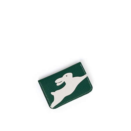 'En L'Air Carte Lièvre' Nappa Leather Card Holder Vert Pin
