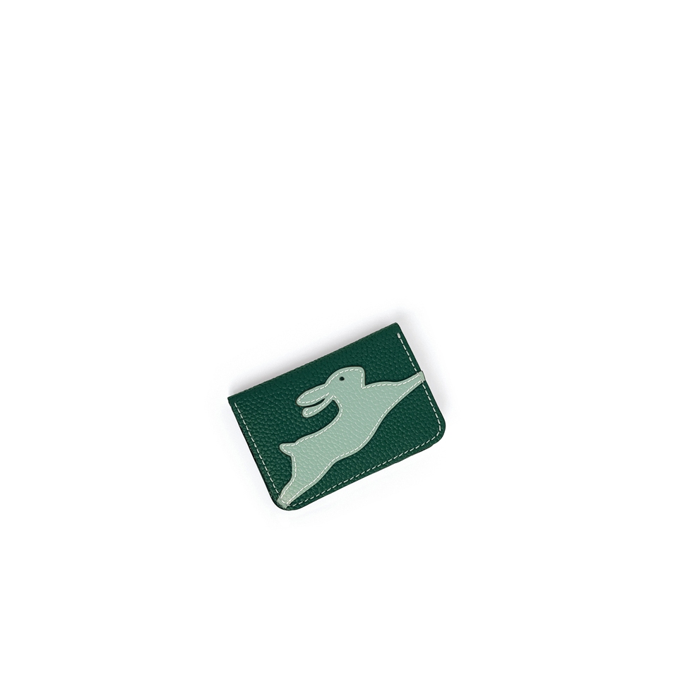 'En L'Air Carte Lièvre' Nappa Leather Card Holder Vert Pin