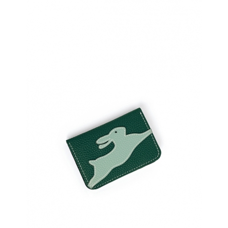 'En L'Air Carte Lièvre' Nappa Leather Card Holder Vert Pin