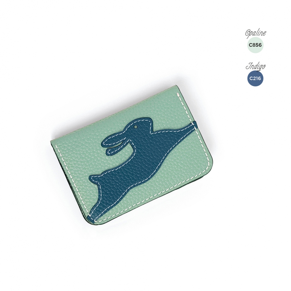 'En L'Air Carte Lièvre' Porte Carte Cuir Nappa Opaline