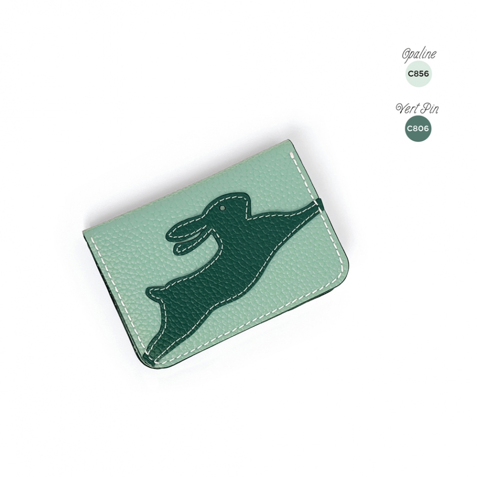 'En L'Air Carte Lièvre' Porte Carte Cuir Nappa Opaline