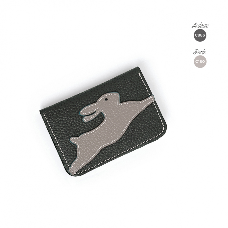 'En L'Air Carte Lièvre' Porte Carte Cuir Nappa Opaline