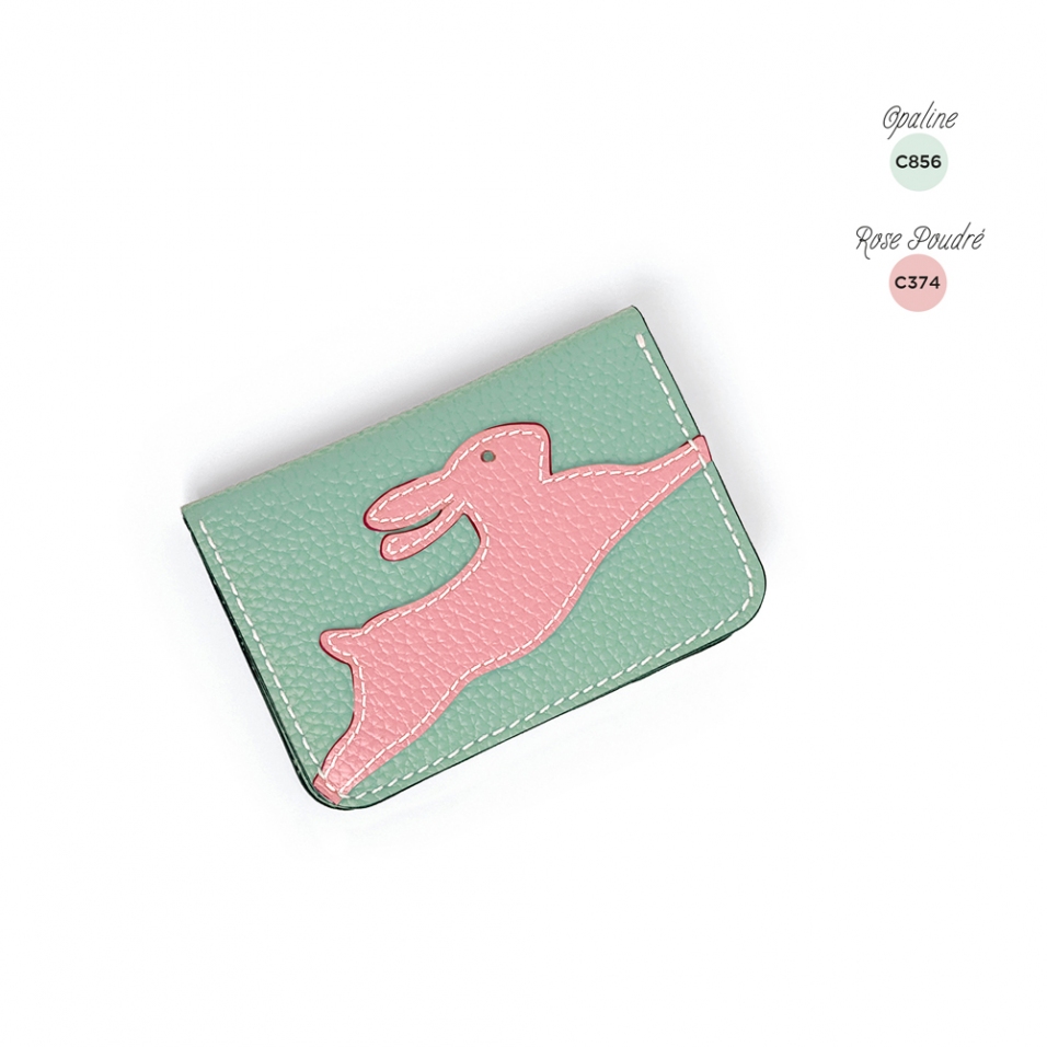 'En L'Air Carte Lièvre' Porte Carte Cuir Nappa Opaline