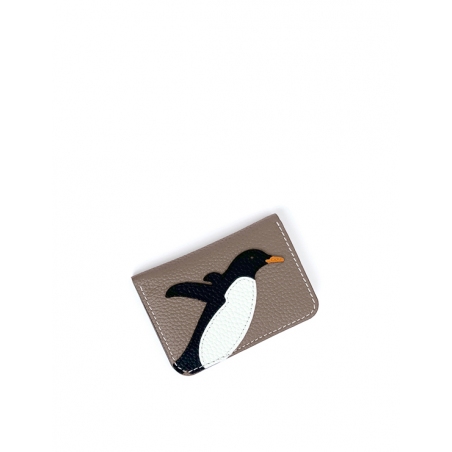 'En L'Air Carte Pingouin' Porte Carte Cuir Nappa Tourterelle