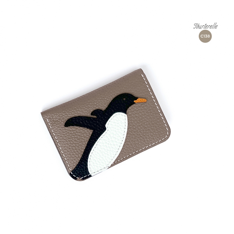 'En L'Air Carte Pingouin' Porte Carte Cuir Nappa Tourterelle