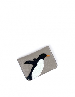 'En L'Air Carte Pingouin' Nappa Leather Card Holder Pearl Grey