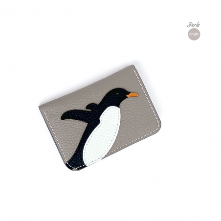 'En L'Air Carte Pingouin' Nappa Leather Card Holder Pearl Grey