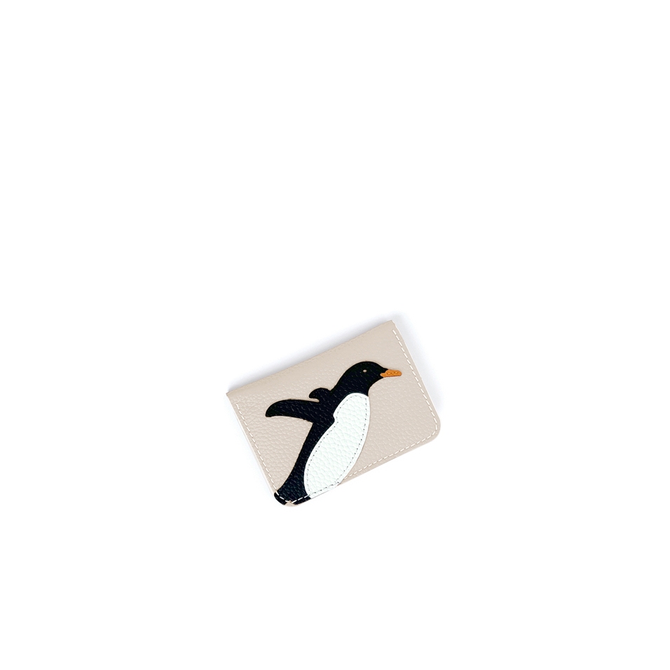 'En L'Air Carte Pingouin' Nappa Leather Card Holder Cream
