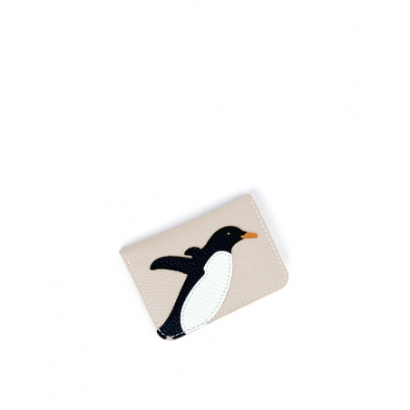 'En L'Air Carte Pingouin' Nappa Leather Card Holder Cream