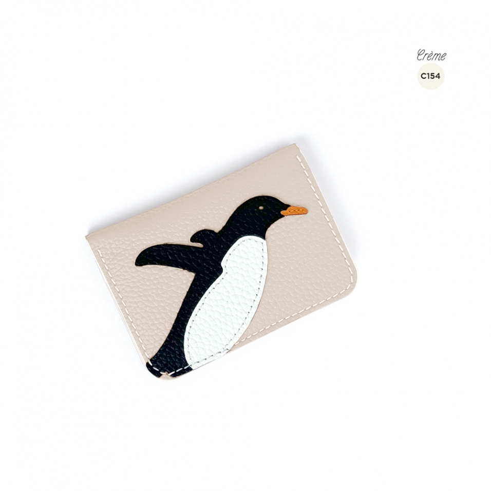 'En L'Air Carte Pingouin' Porte Carte Cuir Nappa Crème