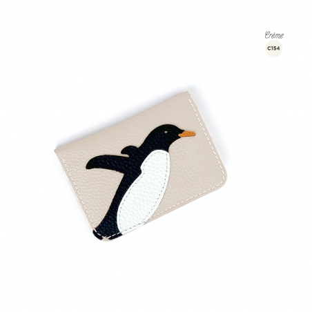 'En L'Air Carte Pingouin' Nappa Leather Card Holder Cream