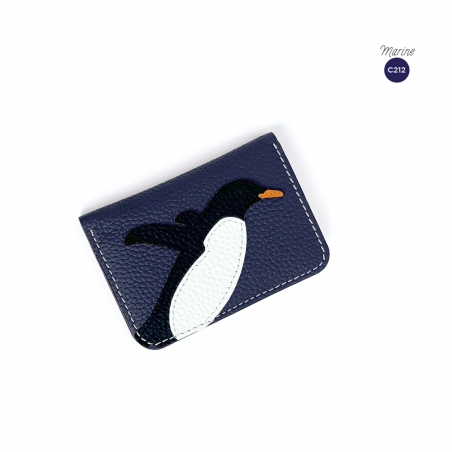 'En L'Air Carte Pingouin' Porte Carte Cuir Nappa Marine