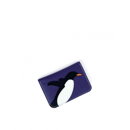 'En L'Air Carte Pingouin' Porte Carte Cuir Nappa Bleu Profond