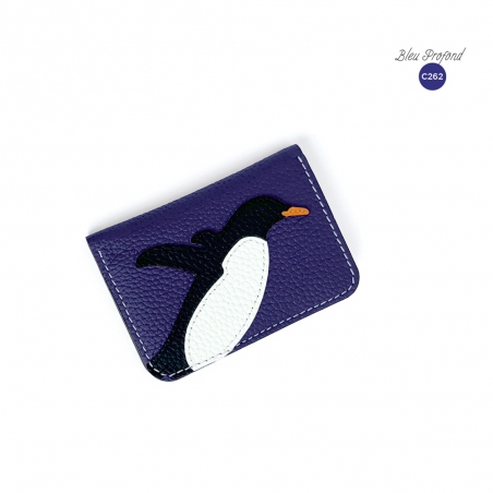 'En L'Air Carte Pingouin' Porte Carte Cuir Nappa Bleu Profond