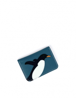 'En L'Air Carte Pingouin' Porte Carte Cuir Nappa Indigo