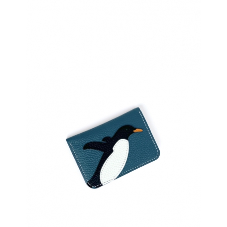 'En L'Air Carte Pingouin' Porte Carte Cuir Nappa Indigo