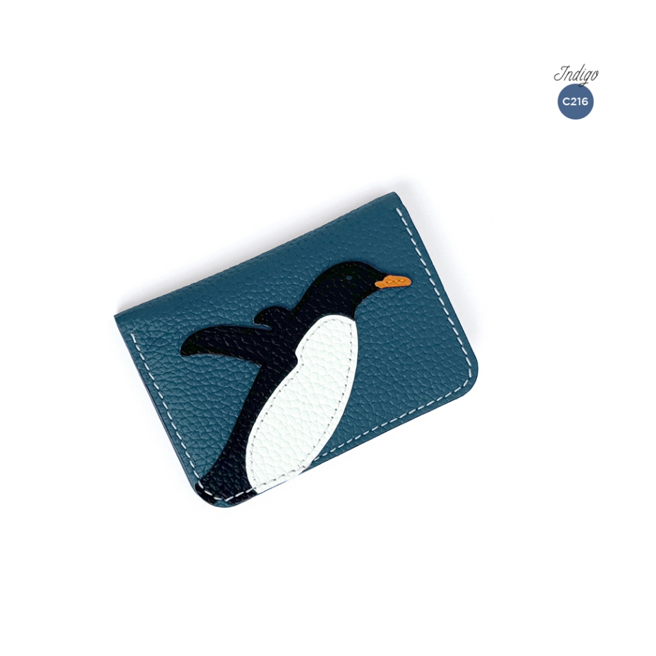 'En L'Air Carte Pingouin' Nappa Leather Card Holder Indigo