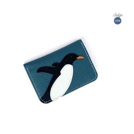 'En L'Air Carte Pingouin' Nappa Leather Card Holder Indigo