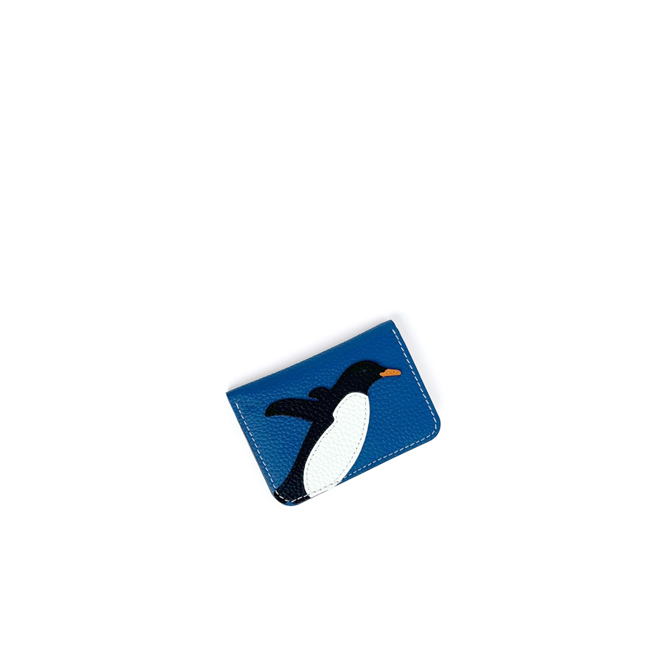 'En L'Air Carte Pingouin' Porte Carte Cuir Nappa Cyan
