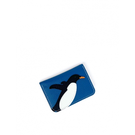 'En L'Air Carte Pingouin' Nappa Leather Card Holder Cyan