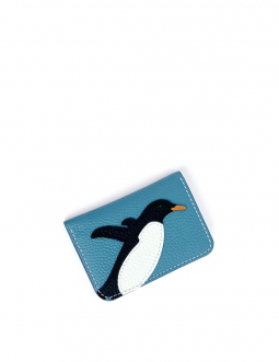 'En L'Air Carte Pingouin' Porte Carte Cuir Nappa Azur