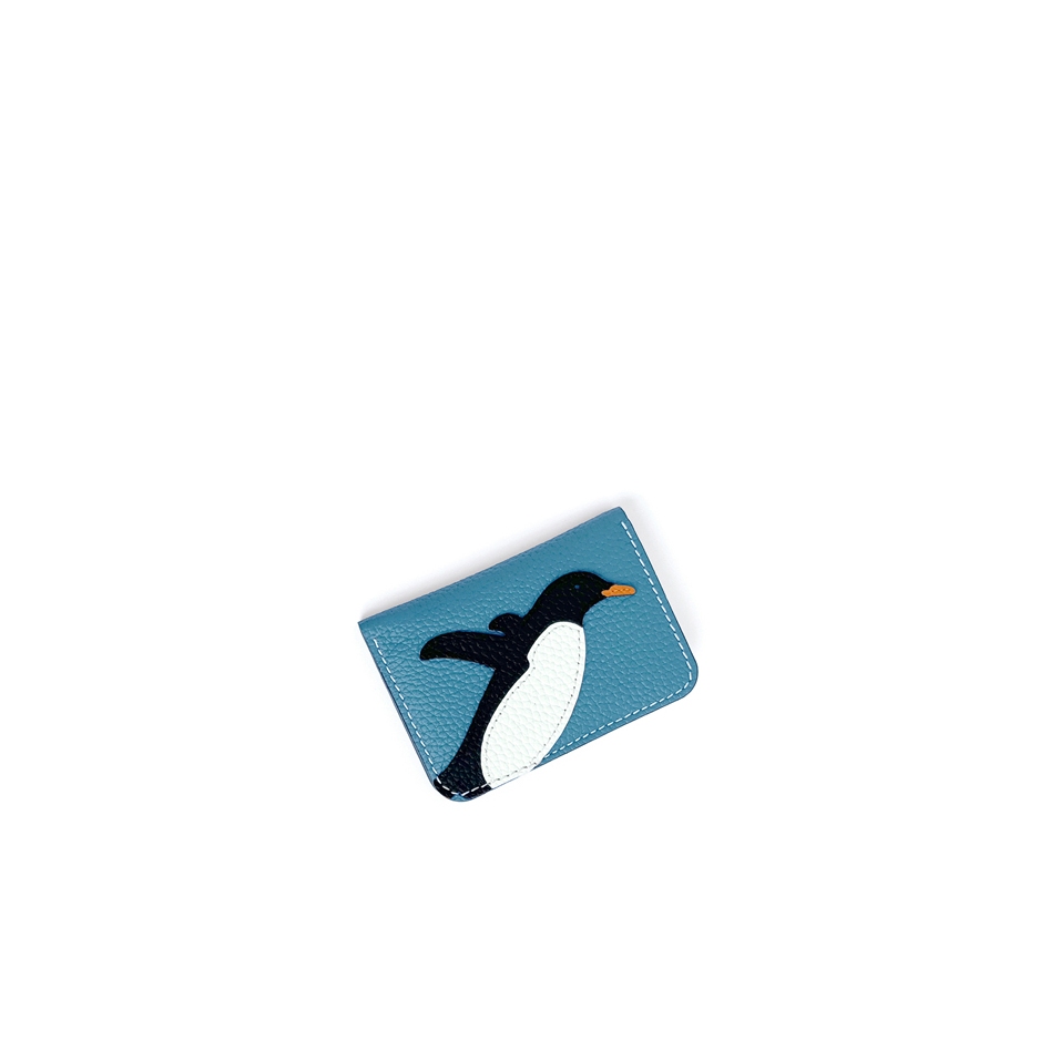 'En L'Air Carte Pingouin' Nappa Leather Card Holder Sky Blue