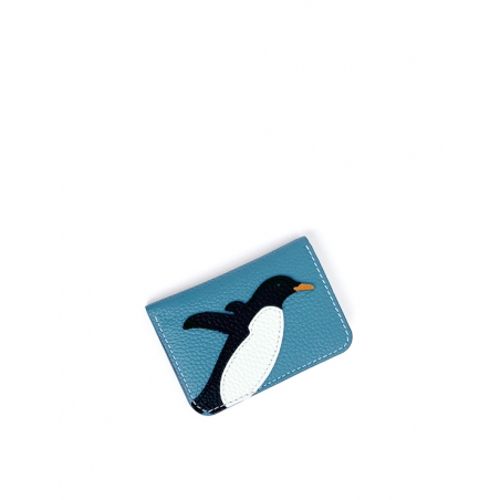 'En L'Air Carte Pingouin' Porte Carte Cuir Nappa Azur
