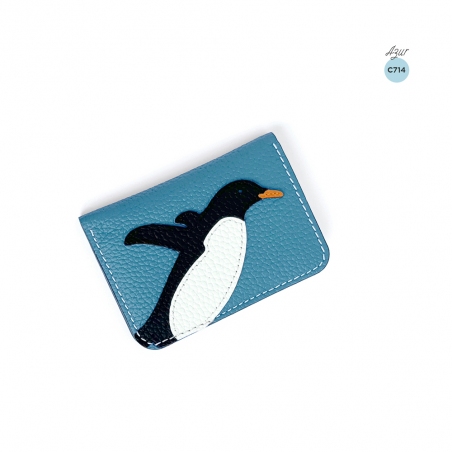 'En L'Air Carte Pingouin' Porte Carte Cuir Nappa Azur