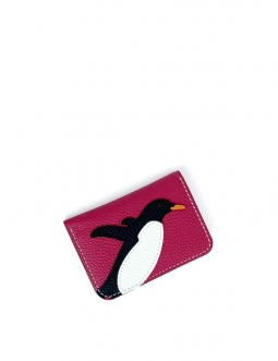 'En L'Air Carte Pingouin' Porte Carte Cuir Nappa Fuchsia